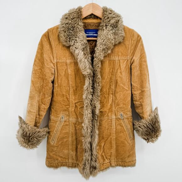 Burberry Jacket Brown Quilted Winter Shearling Coat Ladies Tan Vintage Corduroy - Picture 4 of 14